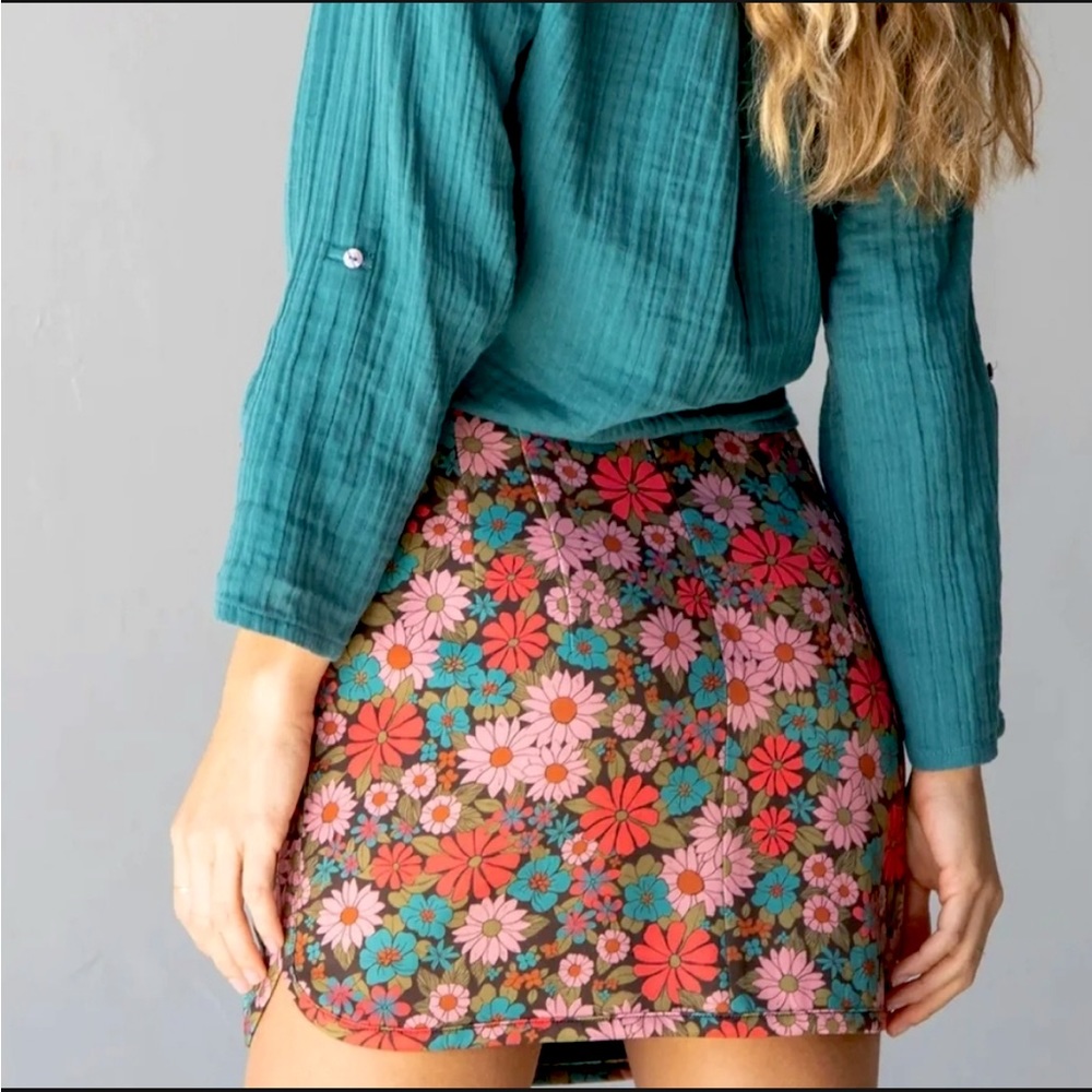 Natural Life Rachel Mini Skirt - Coral Turquoise Floral